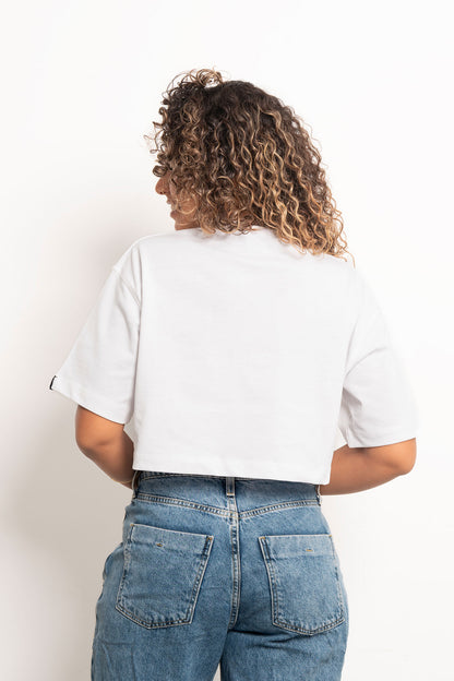 Green Rhinestone White Crop Top