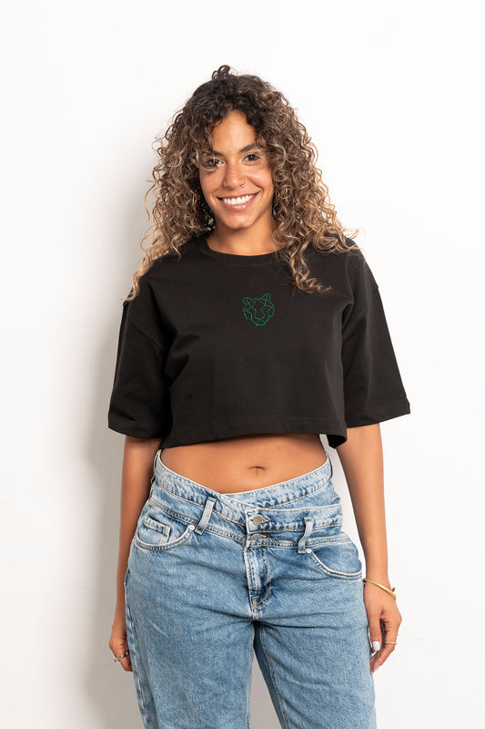 Lime Green Rhinestone Black Crop Top