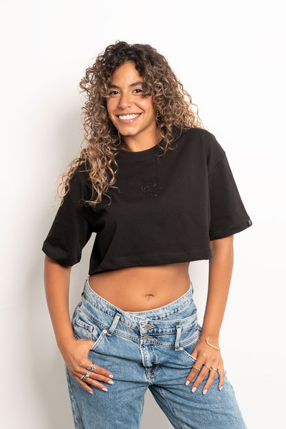 Black Rhinestone Crop Top