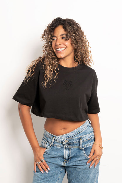 Black Rhinestone Crop Top