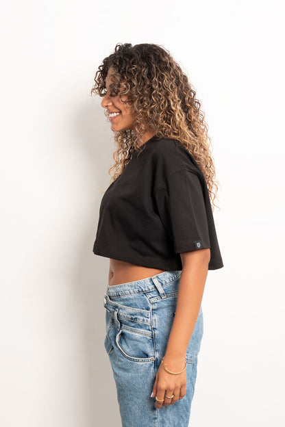 Black Rhinestone Crop Top